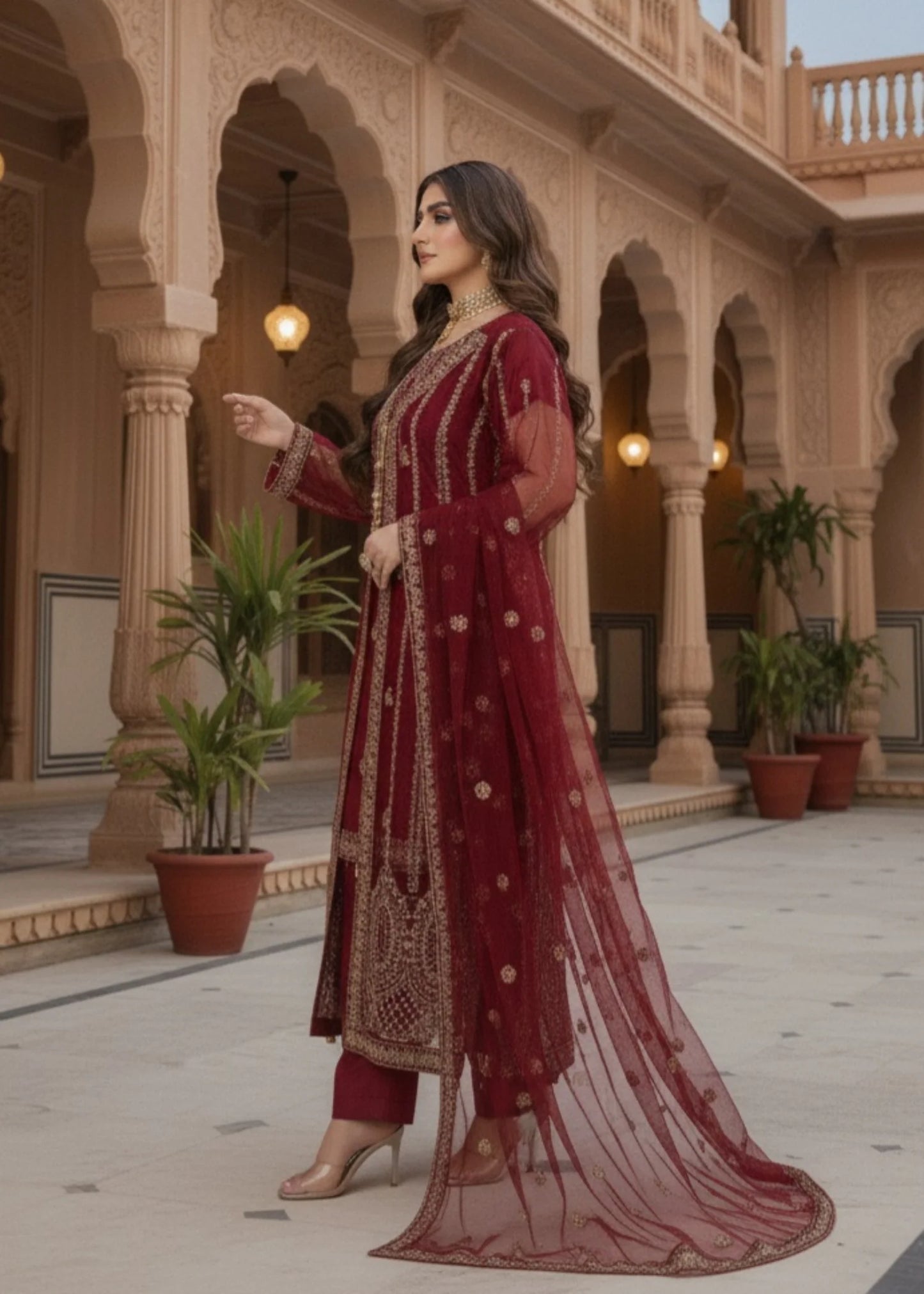 Maroon Elegance - 3pc Polynesian Net