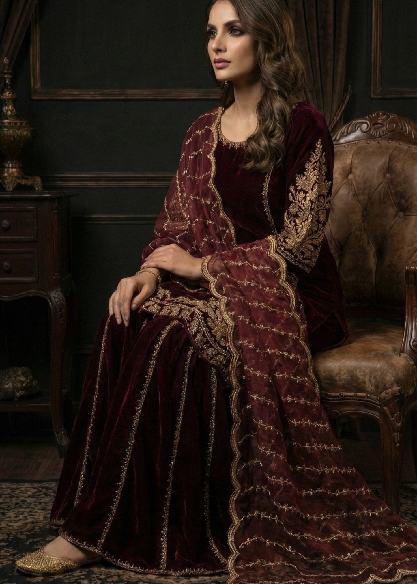 Maroon Regalia - 3pc Velvet