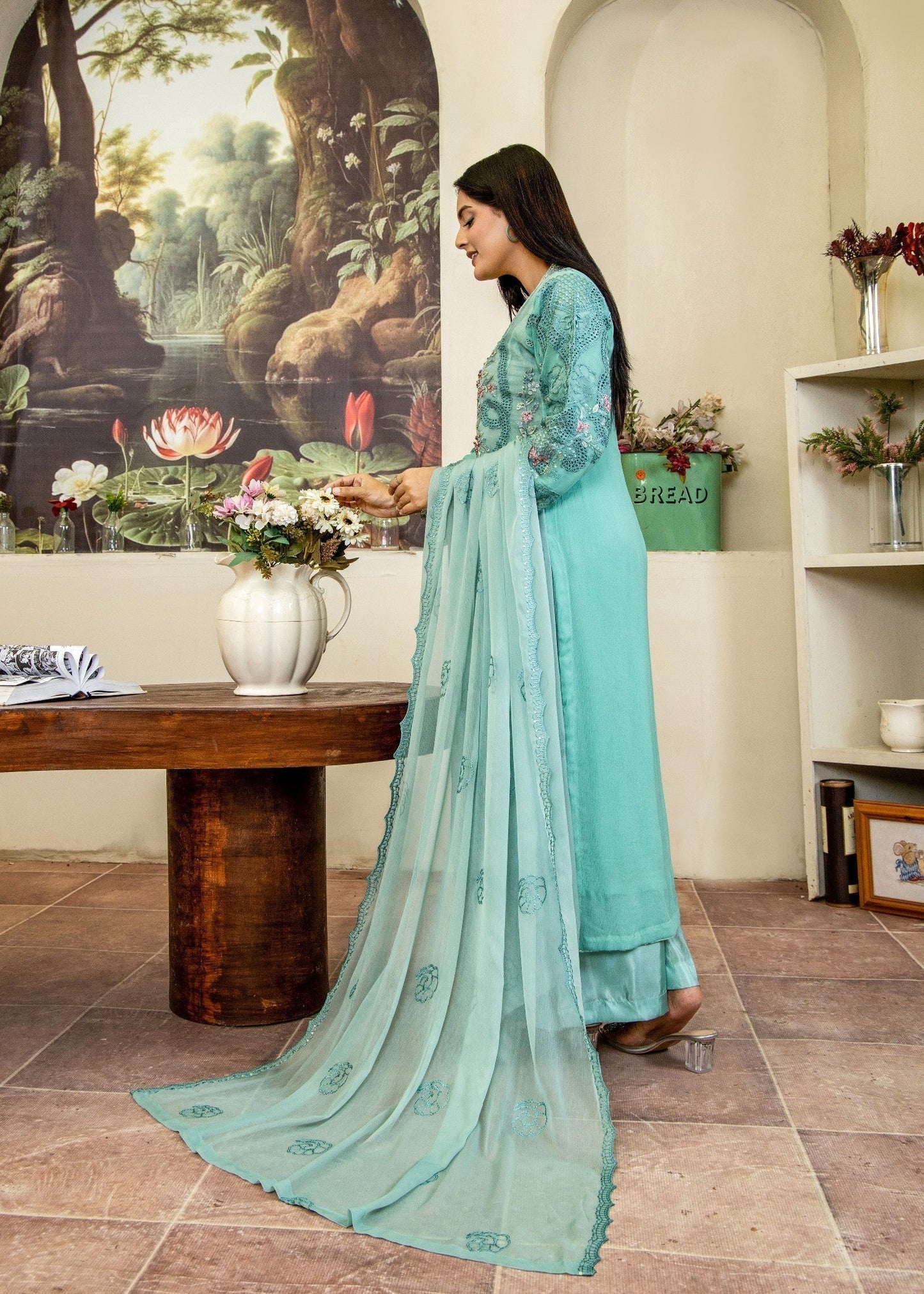 Aqua Glow Pret | 3pcs Chiffon Kurta Set