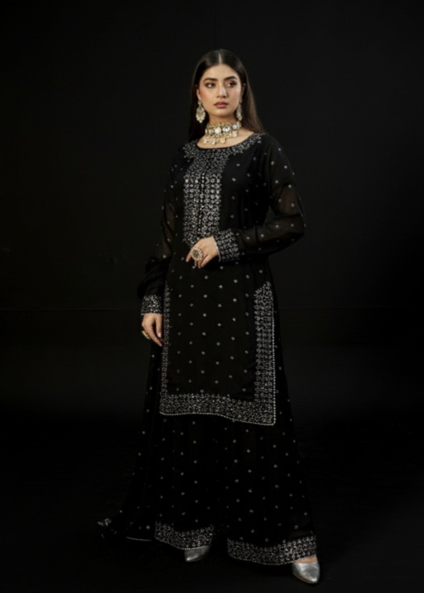 Moonlit Muse Black | 3pcs Chiffon Kurta Set
