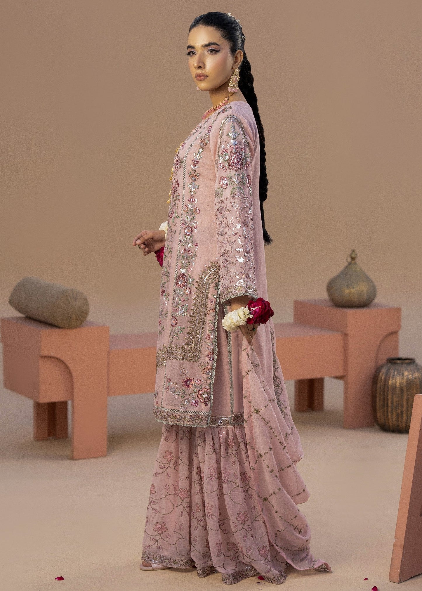 Banno Pink | 3pcs Chiffon Gharara Set