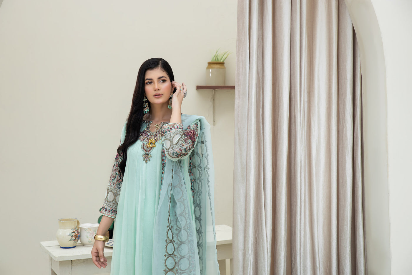 The Rose Radiance Aqua - 3pc Chiffon