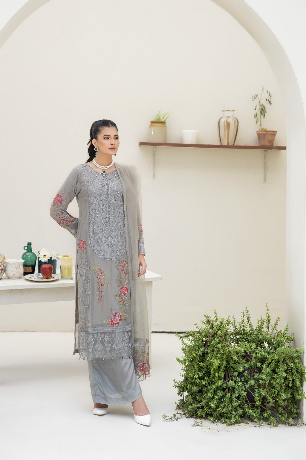 Greyish Dew - 3pc Chiffon