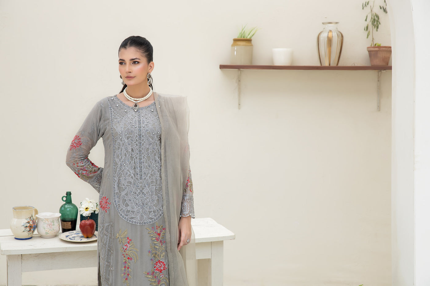 Greyish Dew - 3pc Chiffon