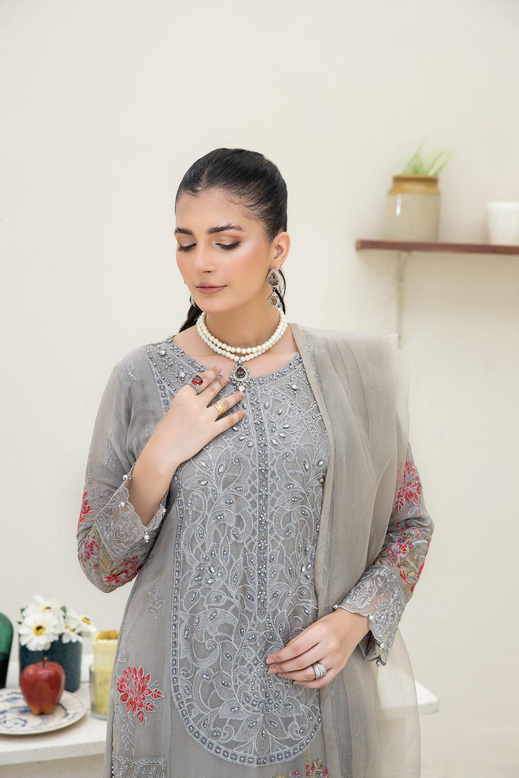 Greyish Dew - 3pc Chiffon