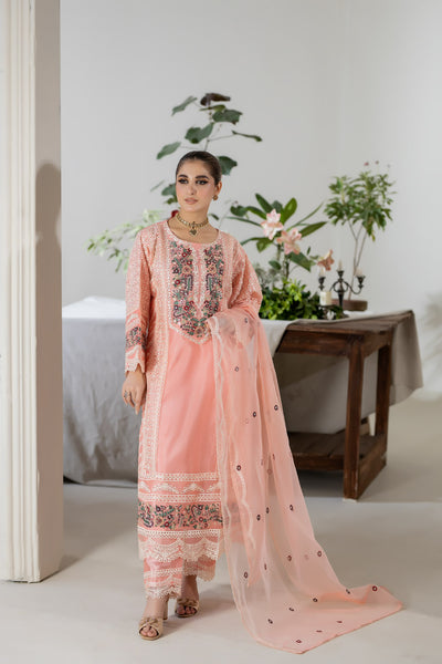 PEACH BLISS - 3PC ORGANZA KURTA SET