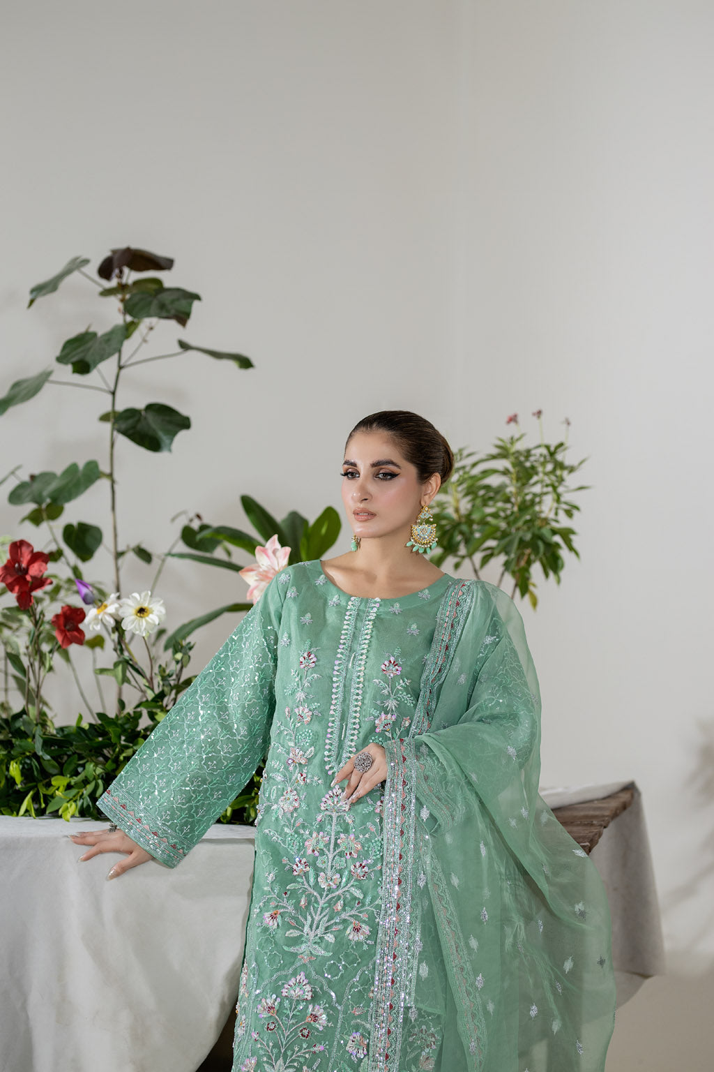 GREEN GLORY - 3PC ORGANZA KURTA SET