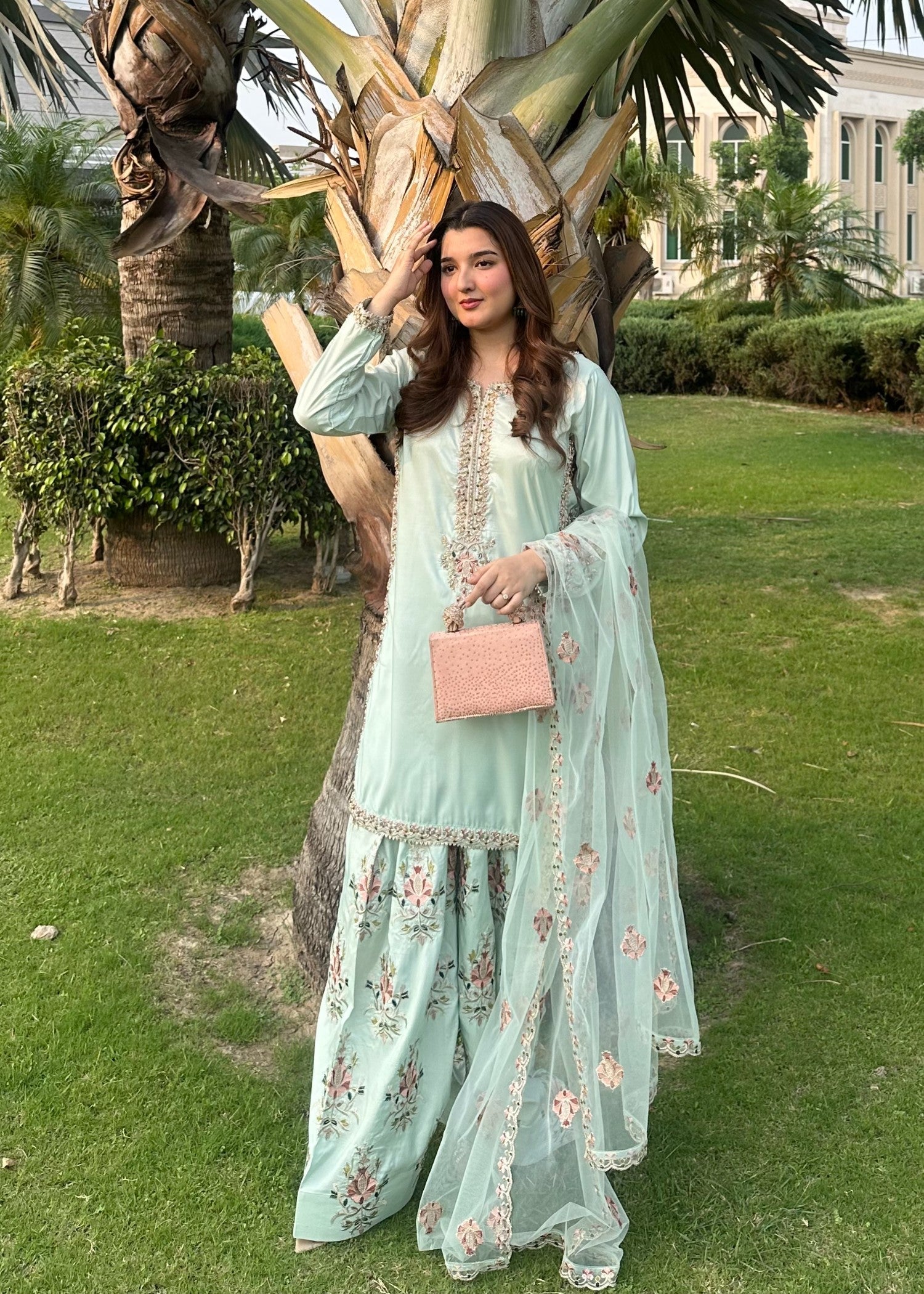Mint Farshi Affair - 3pcs Silk Kurta Set