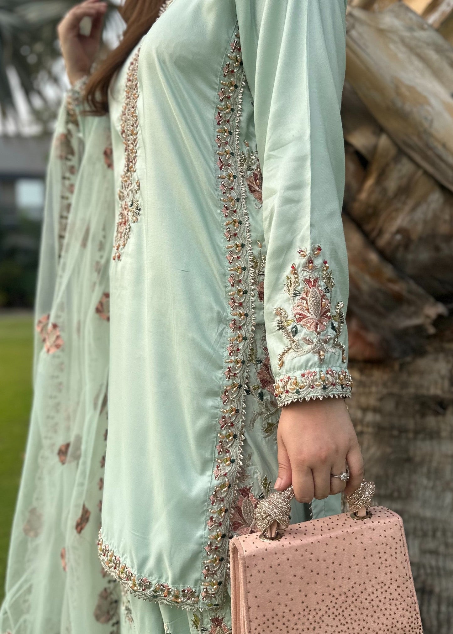 Mint Farshi Affair - 3pcs Silk Kurta Set