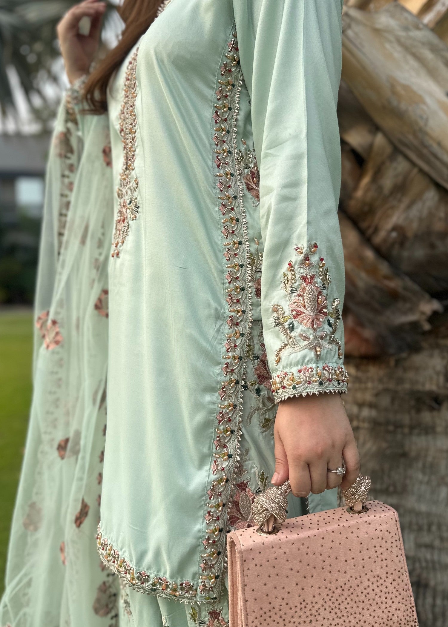 Mint Farshi Affair - 3pcs Silk Kurta Set