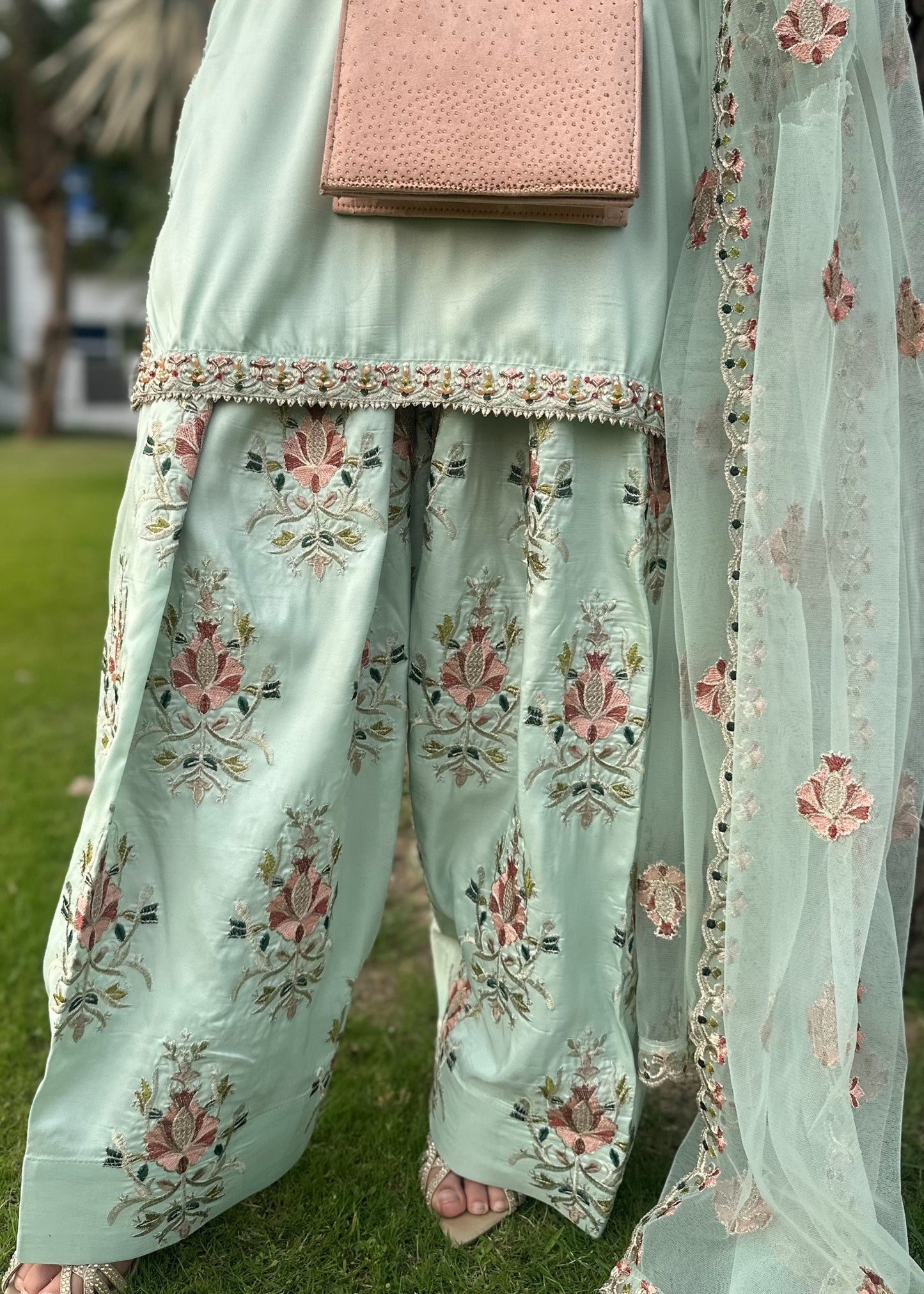 Mint Farshi Affair - 3pcs Silk Kurta Set