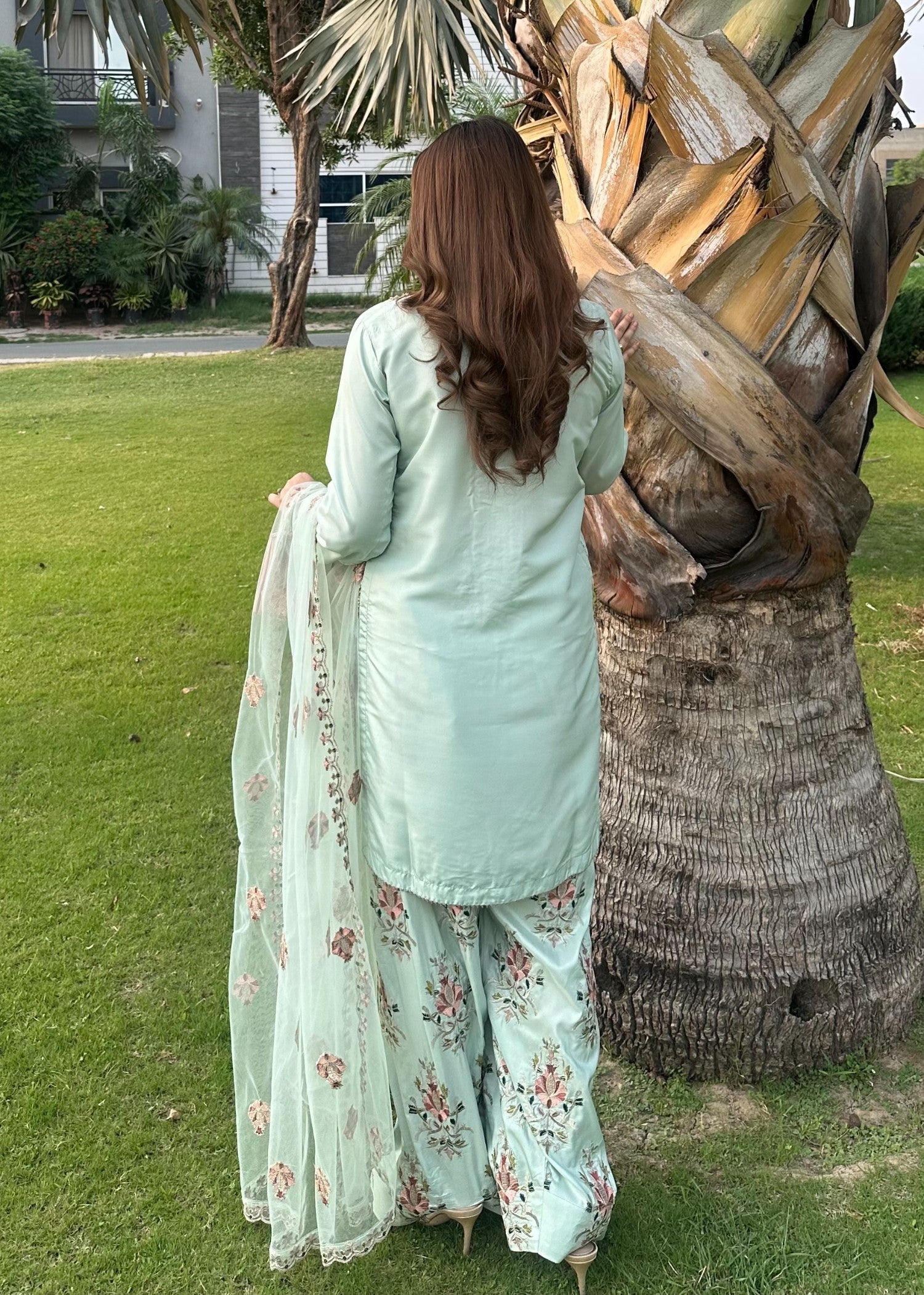 Mint Farshi Affair - 3pcs Silk Kurta Set