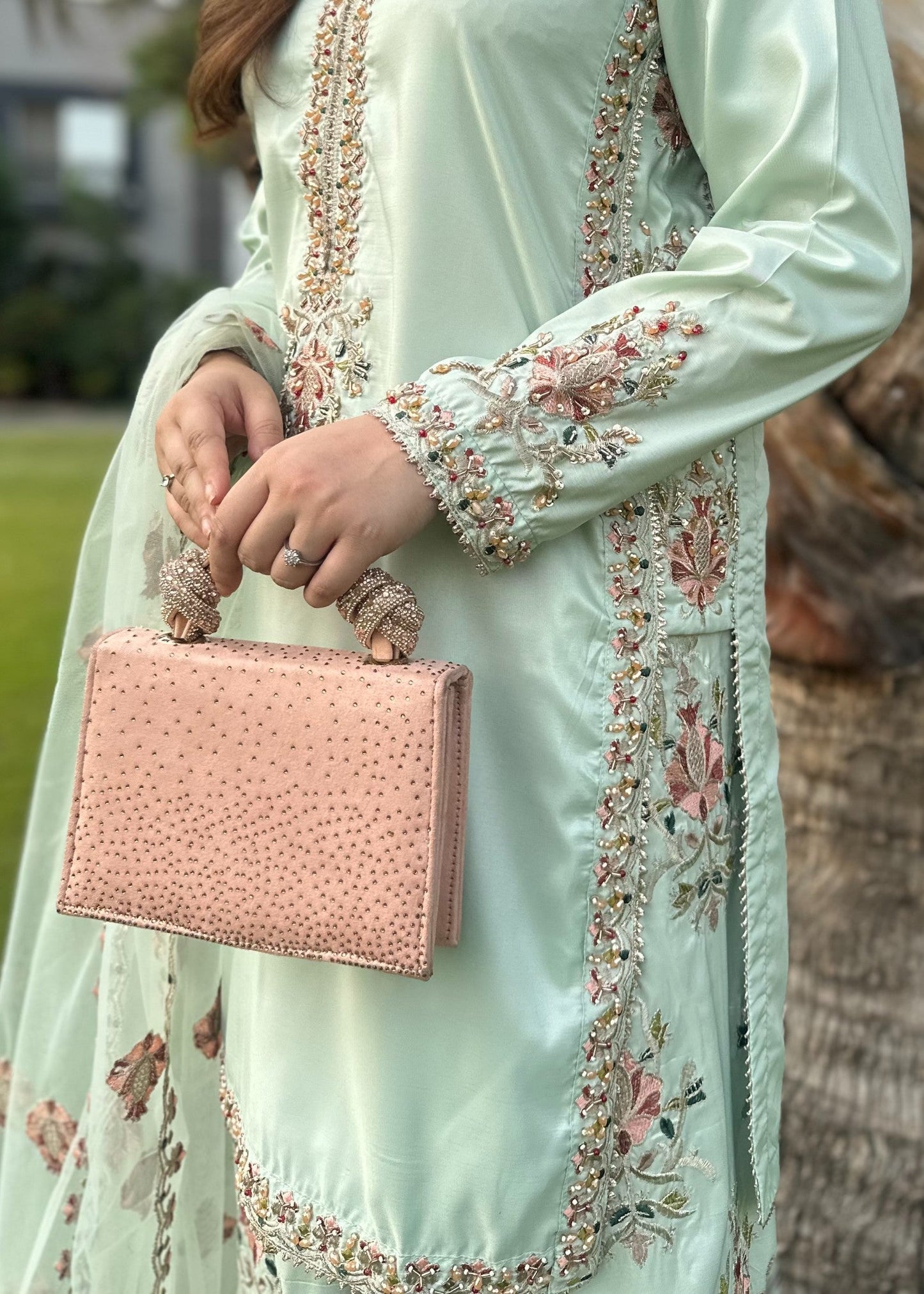 Mint Farshi Affair - 3pcs Silk Kurta Set