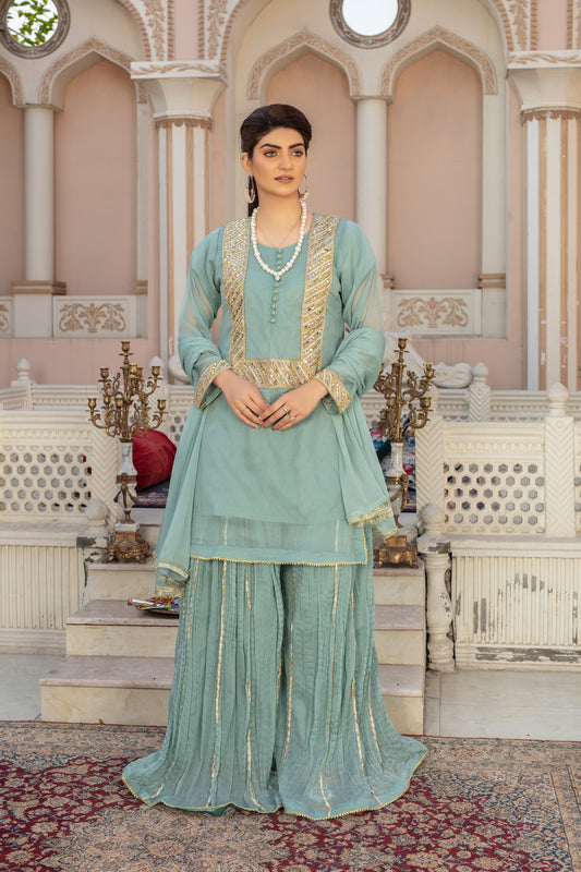 AQUA LACECRUSH - 3PC CHIFFON