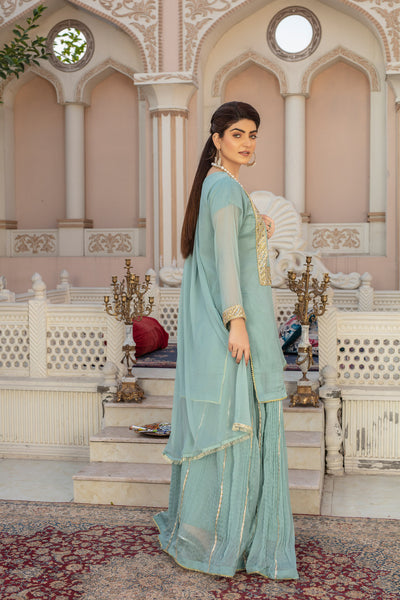 AQUA LACECRUSH - 3PC CHIFFON