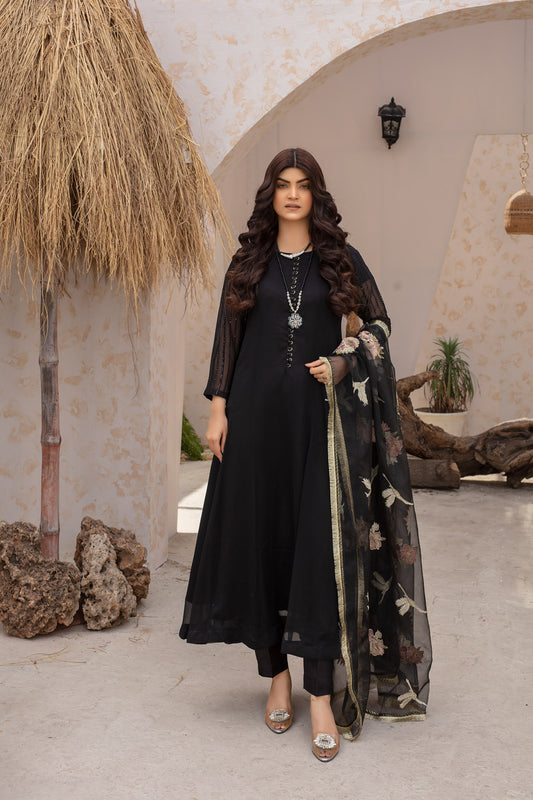 ENCHANTED EVENING BLACK - 3PC CHIFFON