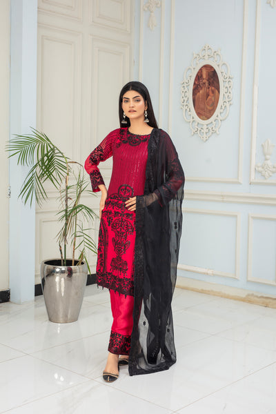 Bold Blossom in Black - 3 piece Chiffon