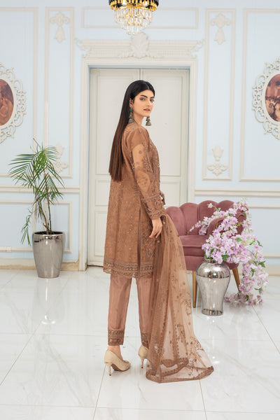 Coffee Elegance - 3 piece Embroidered Net