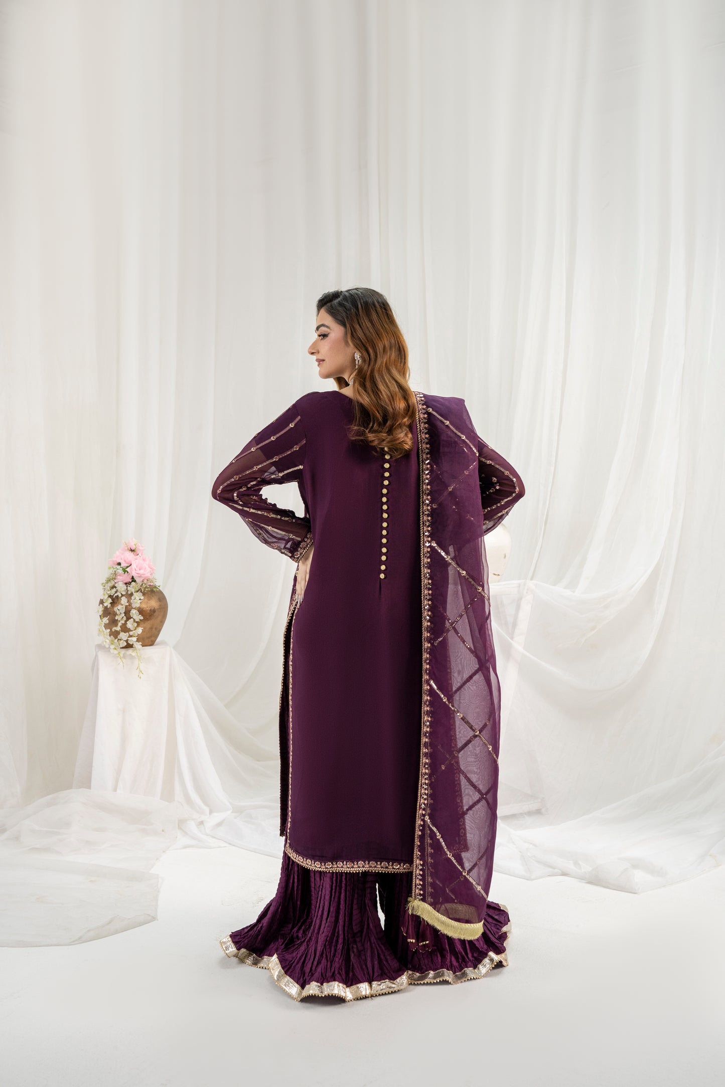 RANGEEN - 3PC CHIFFON SHARARA SET