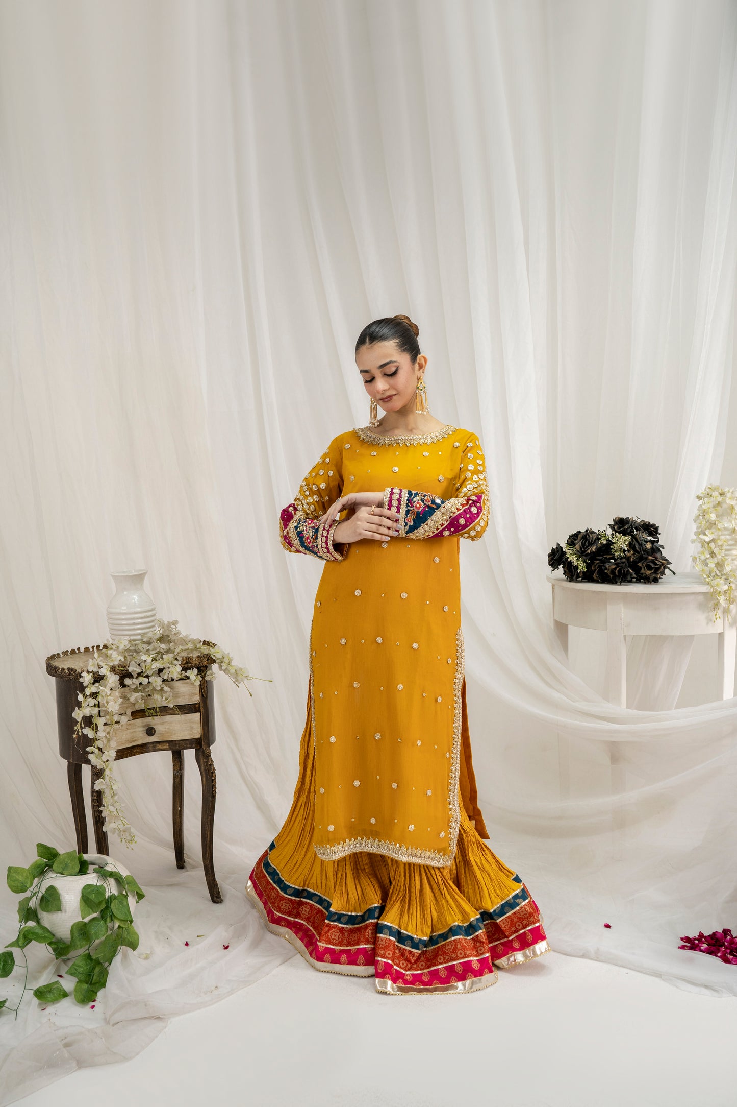 GULNAR – Mustard 3PC Chiffon Sharara Set