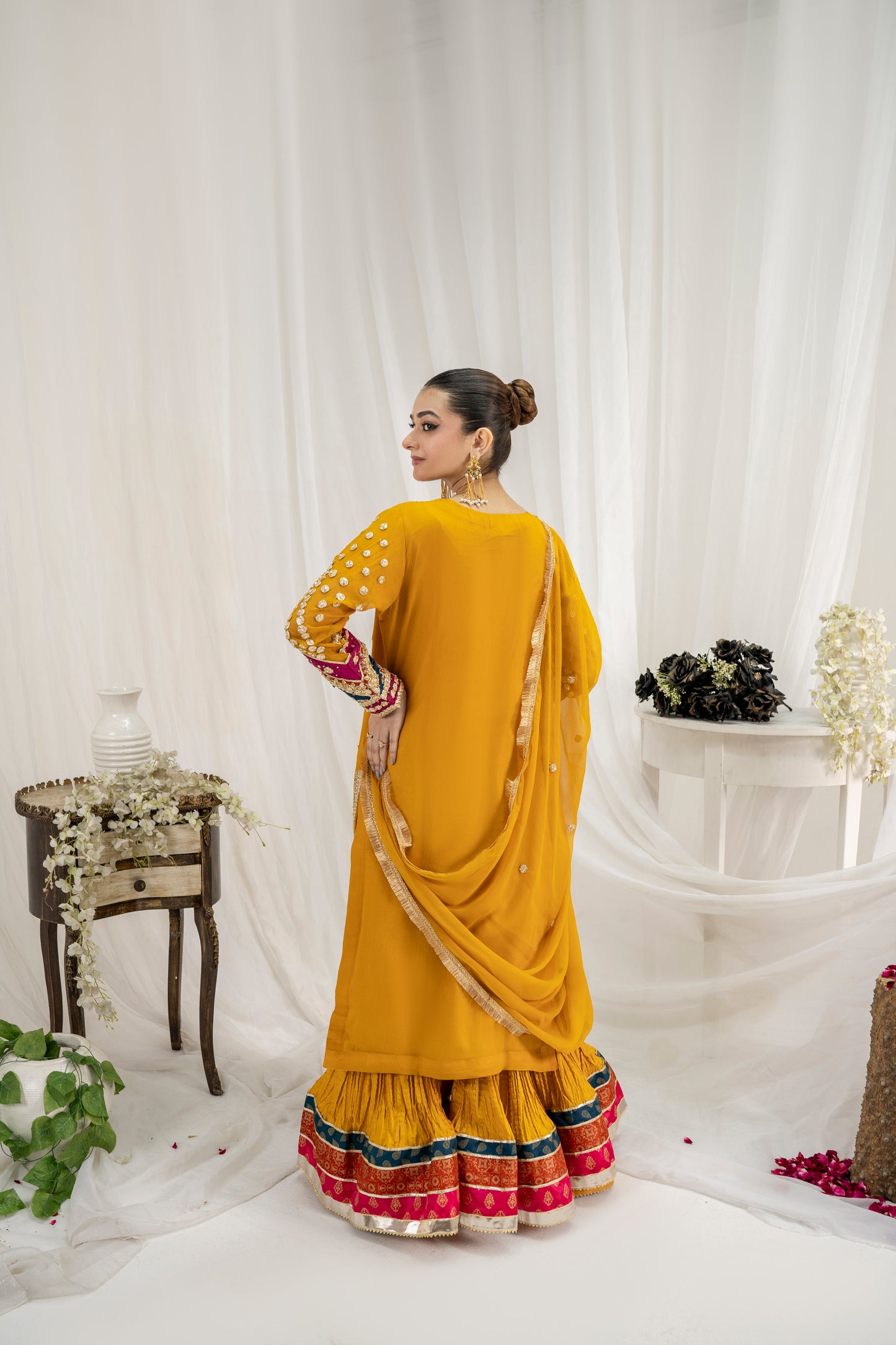 GULNAR – Mustard 3PC Chiffon Sharara Set