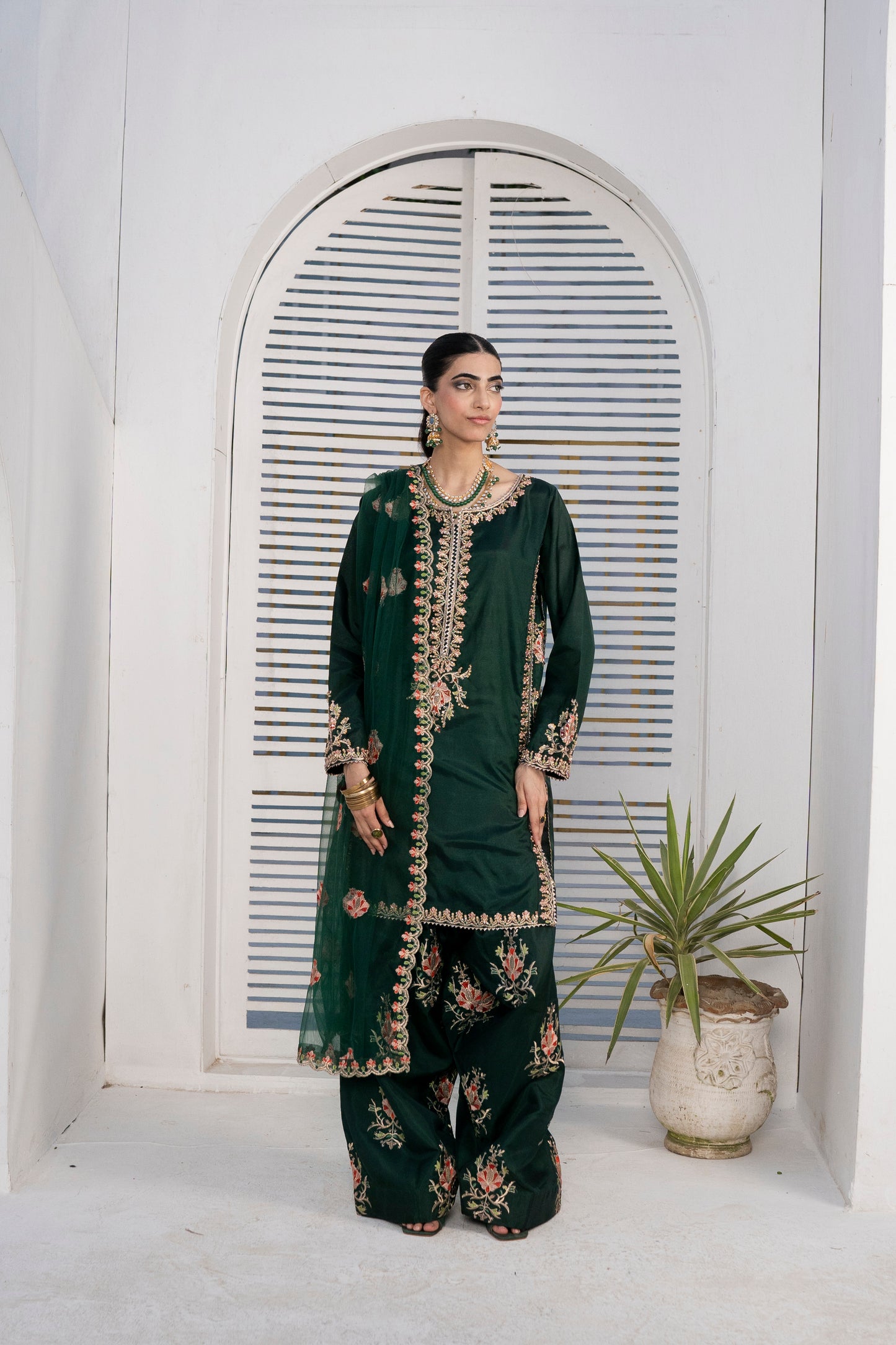 Farshi Luxe Green | 3 Pieces Silk