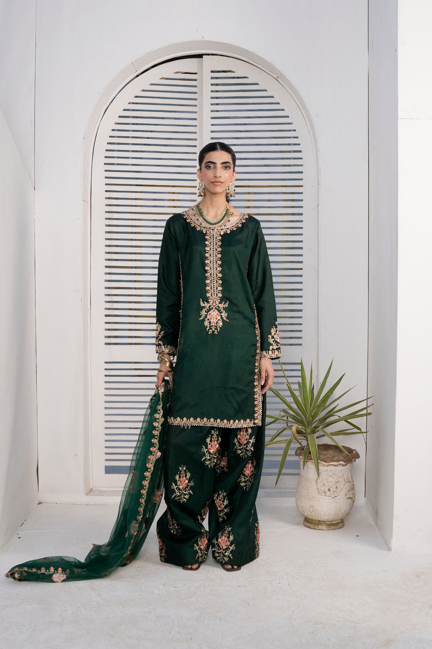 Farshi Luxe Green | 3 Pieces Silk