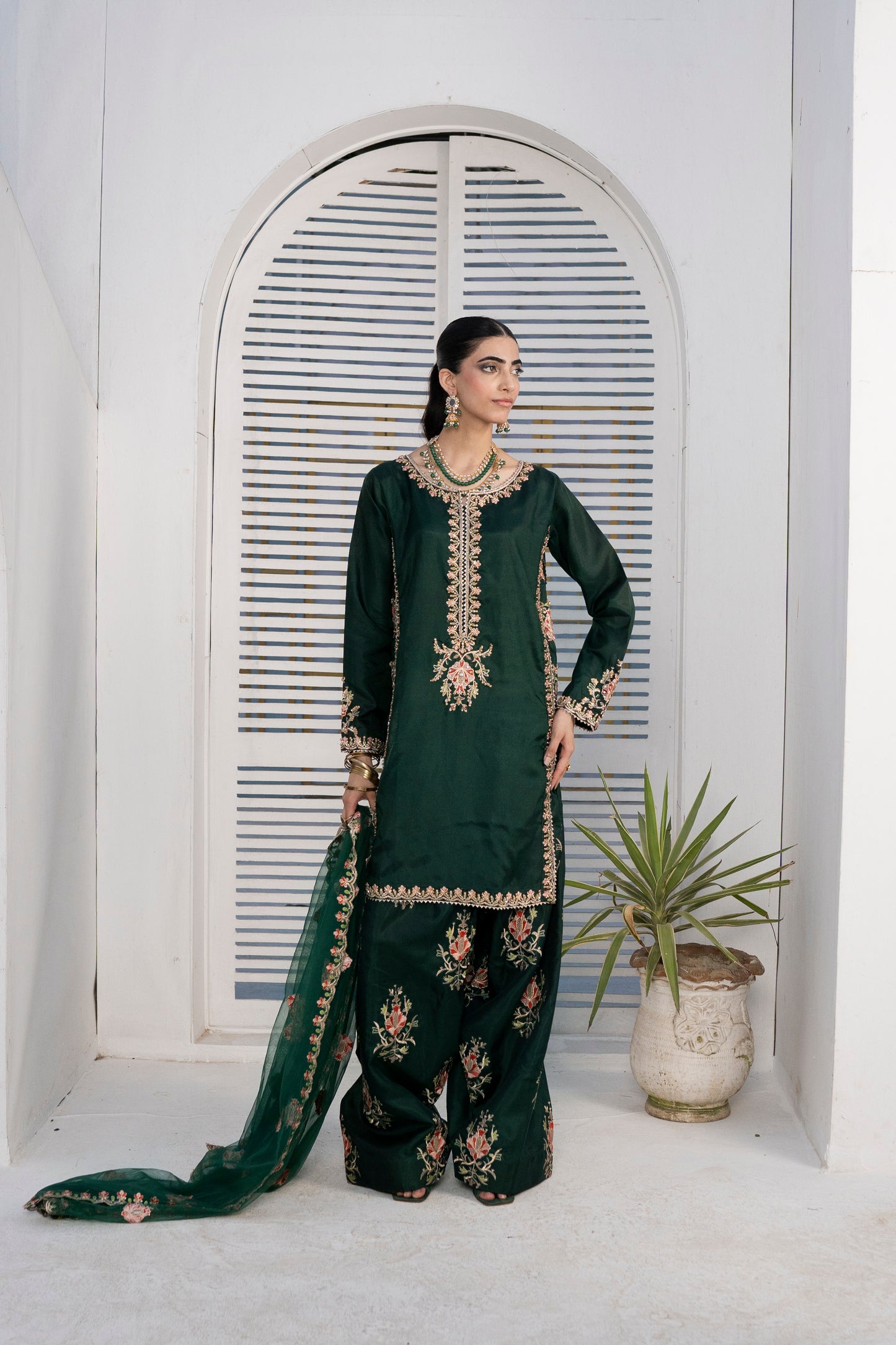 Farshi Luxe Green | 3 Pieces Silk