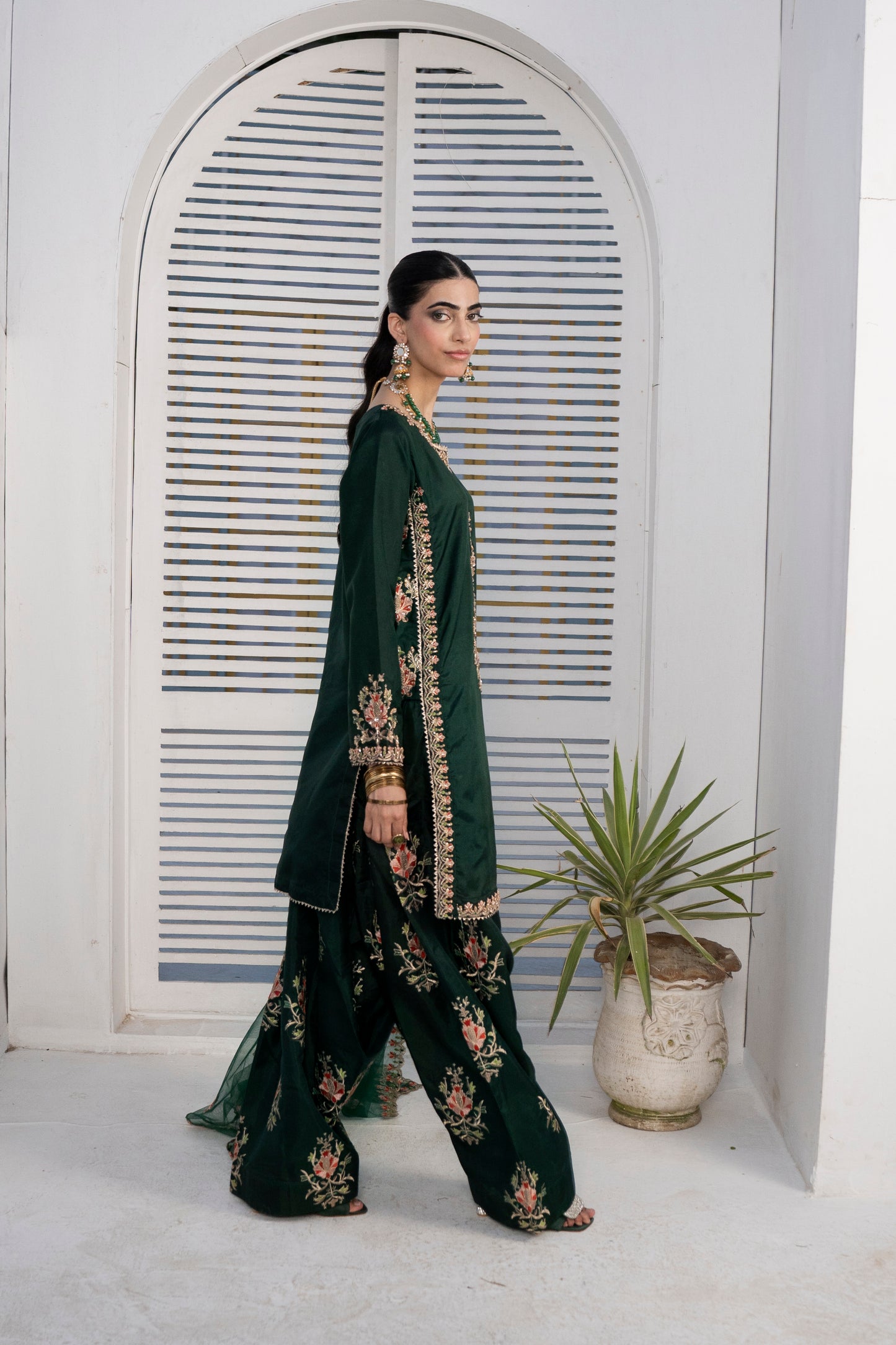 Farshi Luxe Green | 3 Pieces Silk
