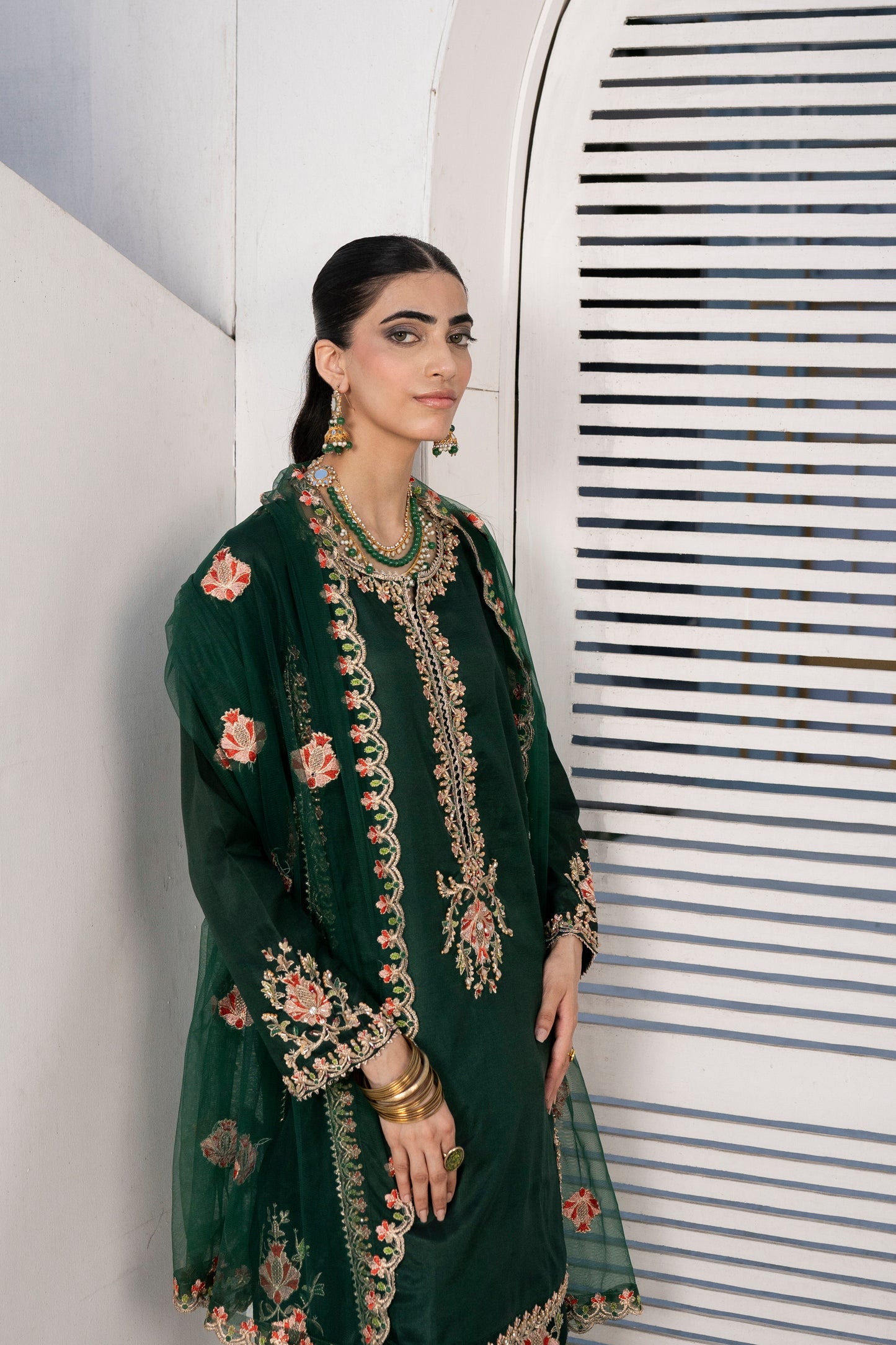 Farshi Luxe Green | 3 Pieces Silk