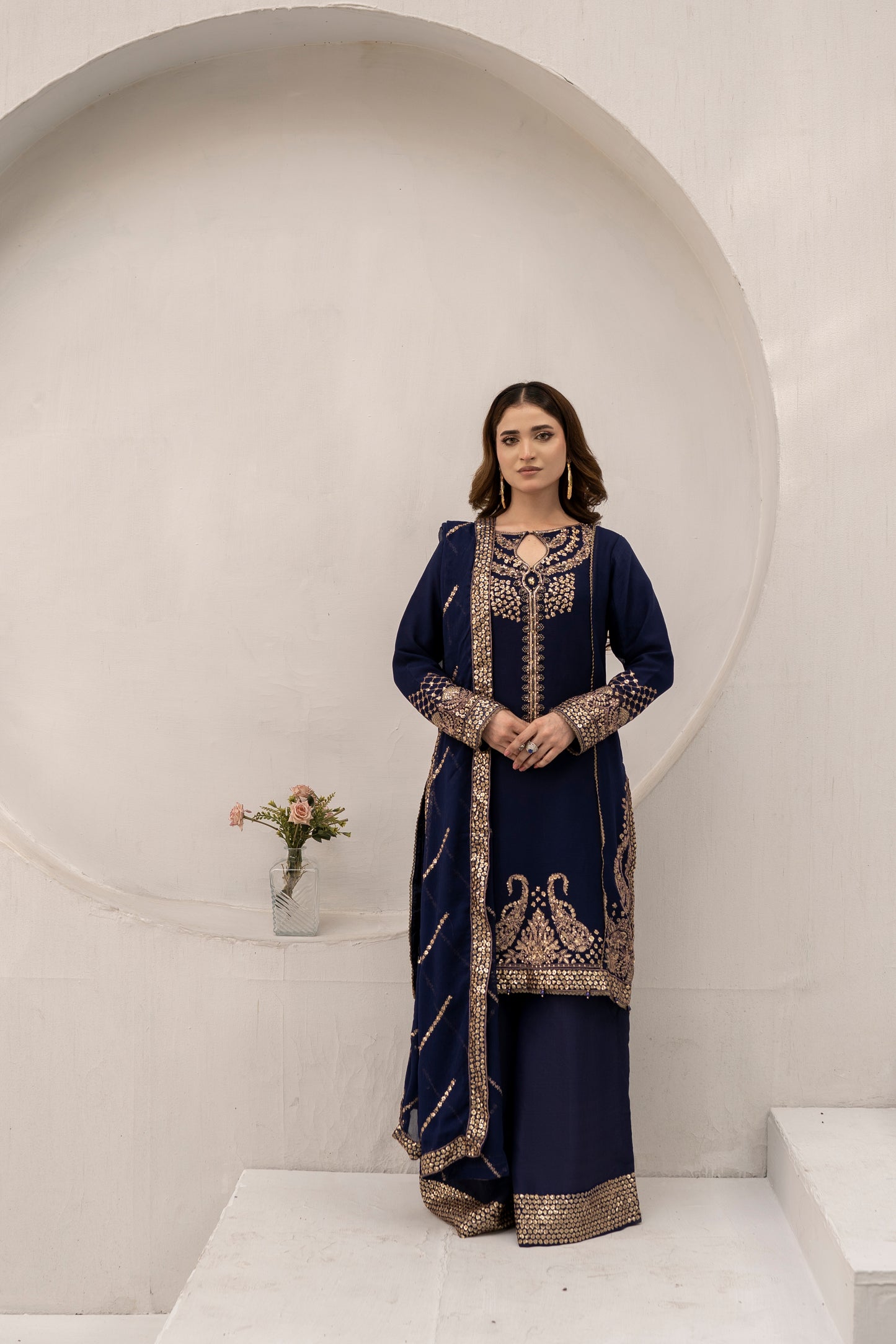Navy Muse - 3PCS Chiffon Kurta Set