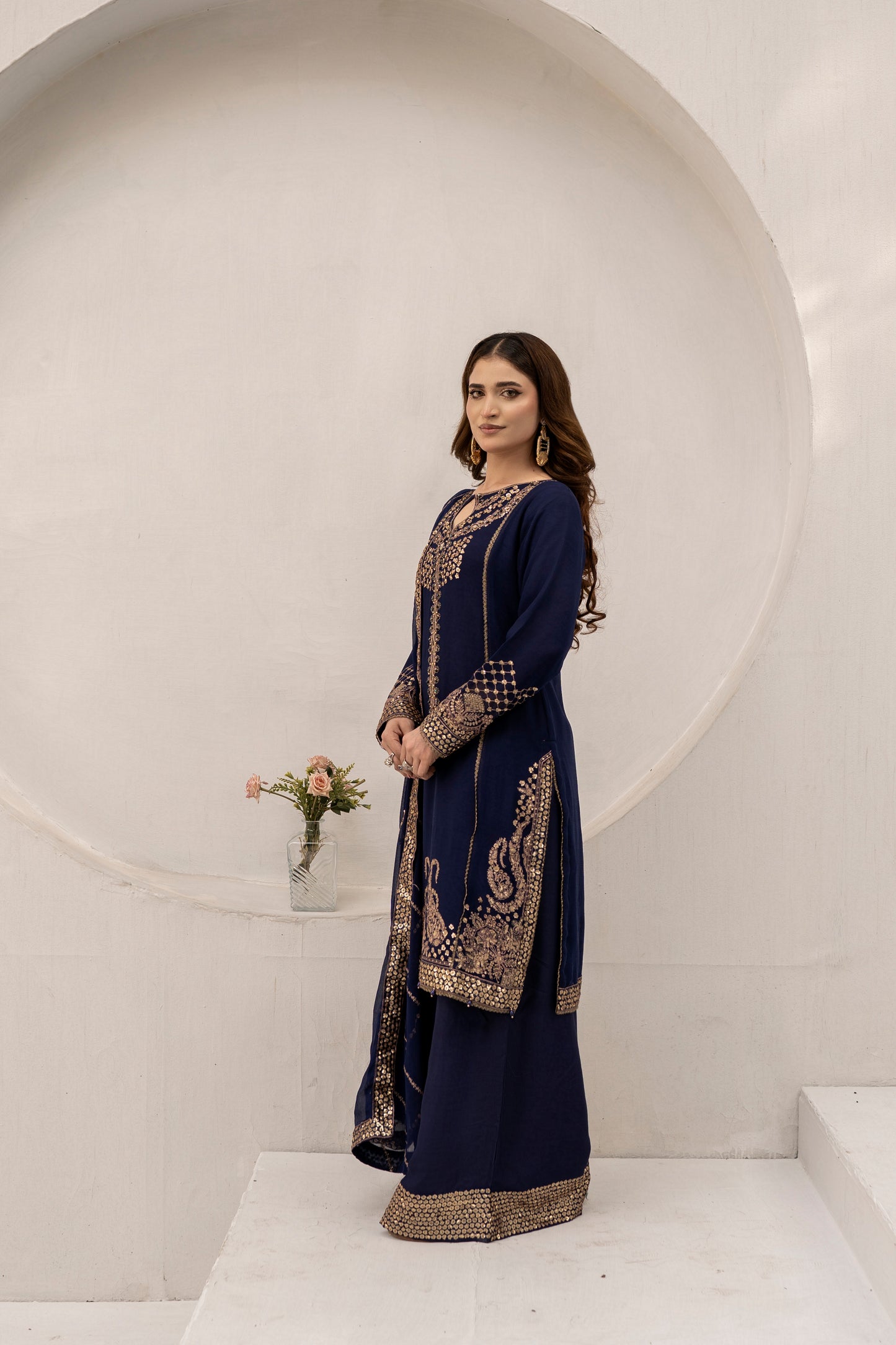 Navy Muse - 3PCS Chiffon Kurta Set