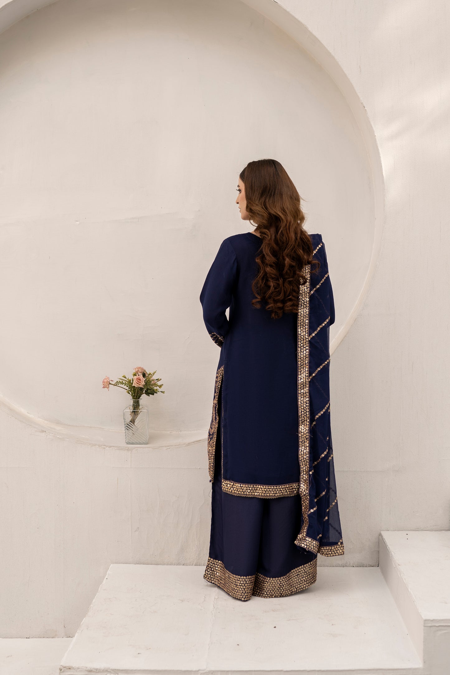 Navy Muse - 3PCS Chiffon Kurta Set