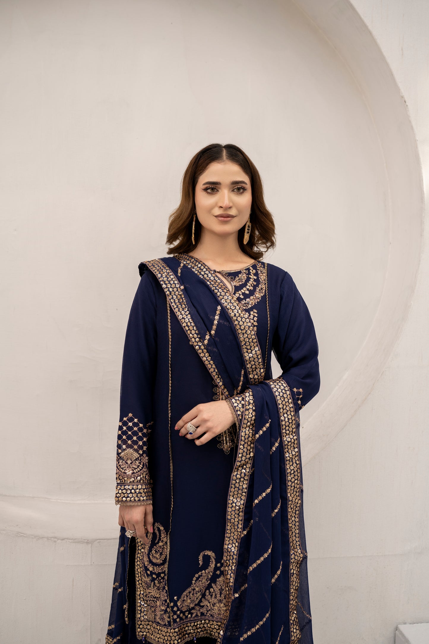 Navy Muse - 3PCS Chiffon Kurta Set