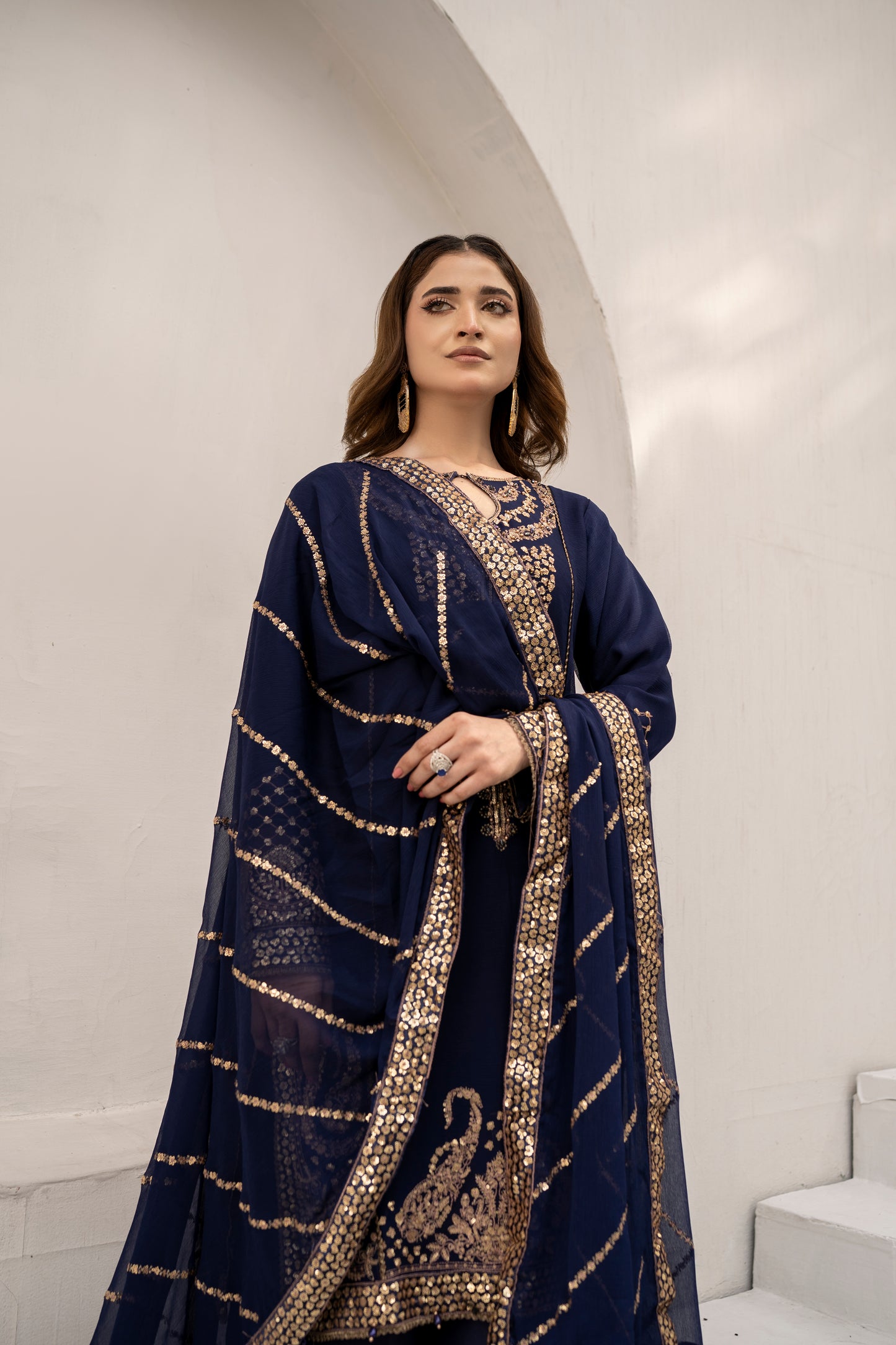 Navy Muse - 3PCS Chiffon Kurta Set