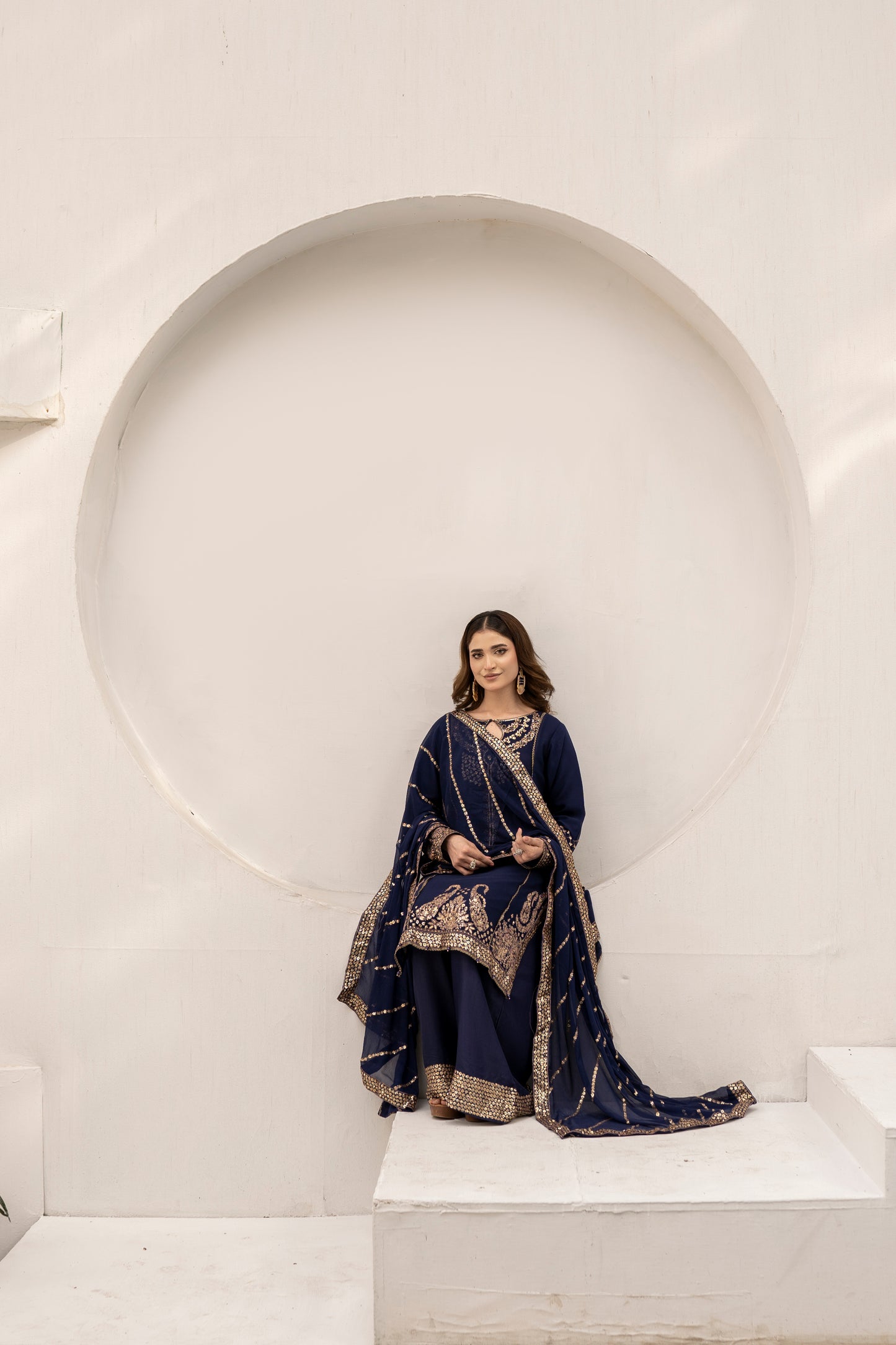 Navy Muse - 3PCS Chiffon Kurta Set