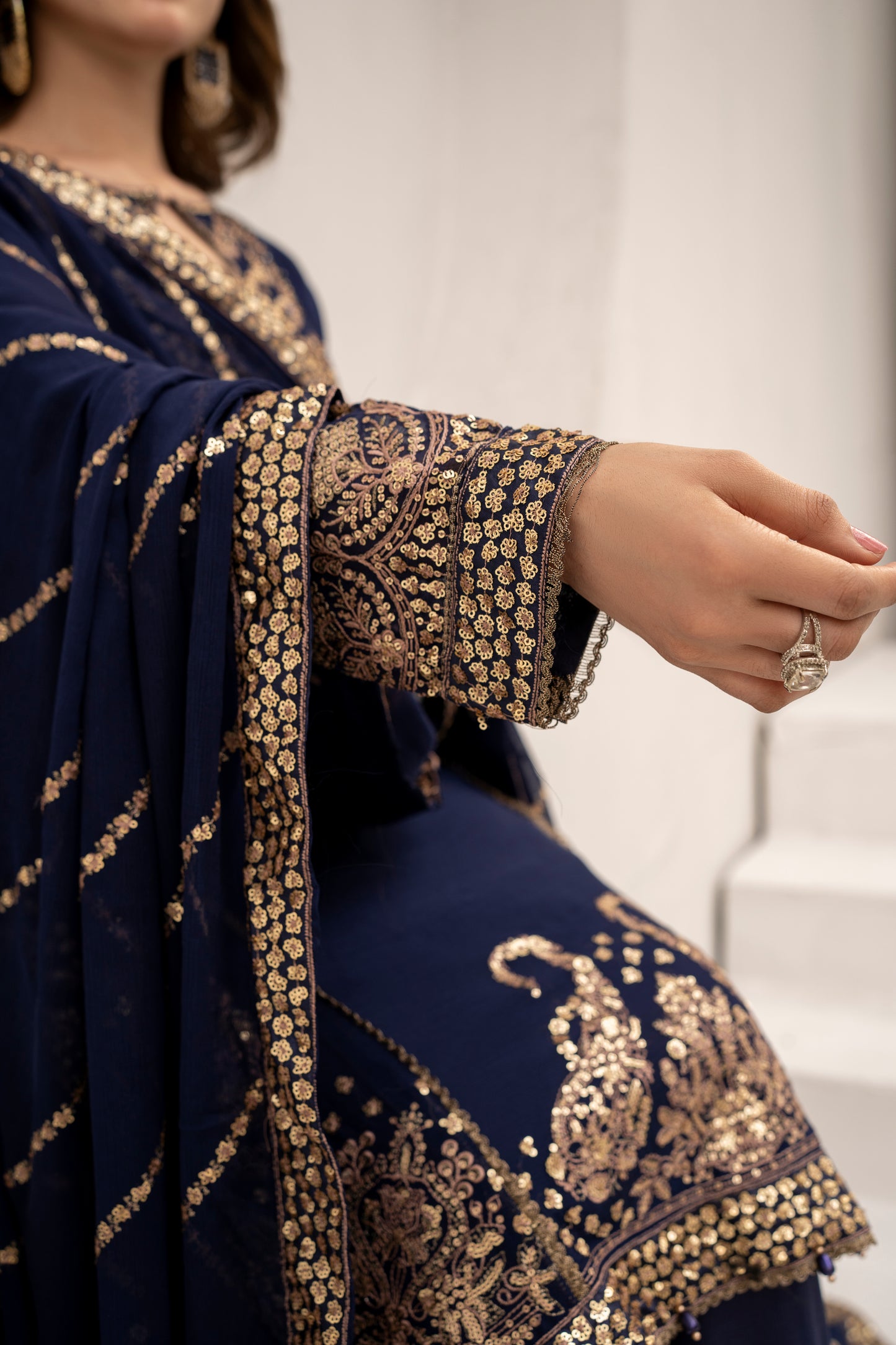 Navy Muse - 3PCS Chiffon Kurta Set