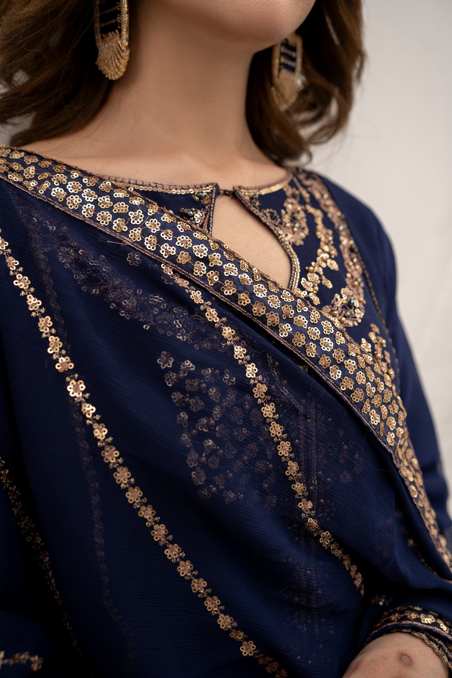 Navy Muse - 3PCS Chiffon Kurta Set