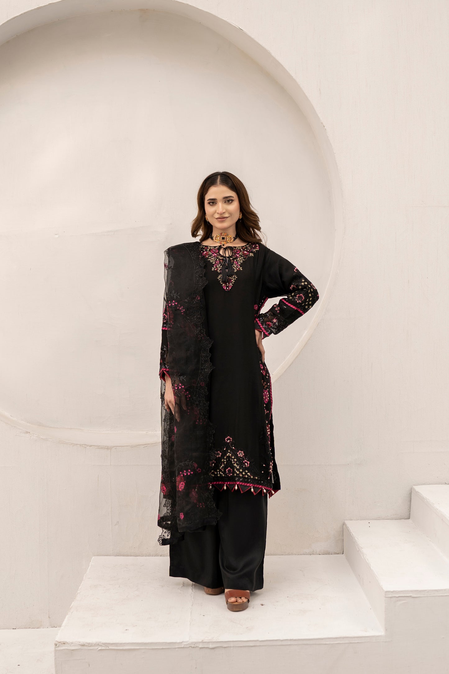 Midnight Muse - 3PCS Chiffon Kurta Set