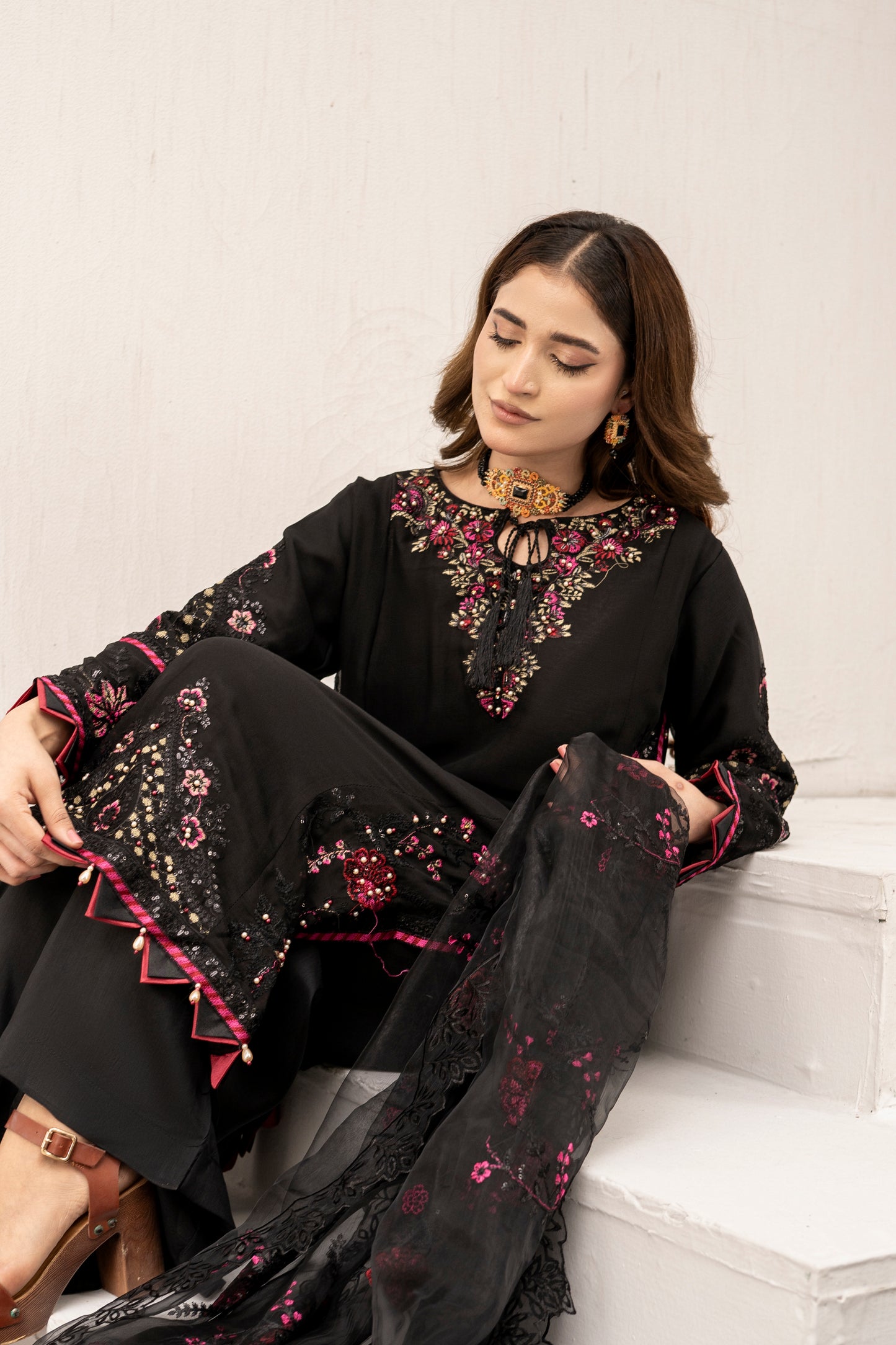 Midnight Muse - 3PCS Chiffon Kurta Set