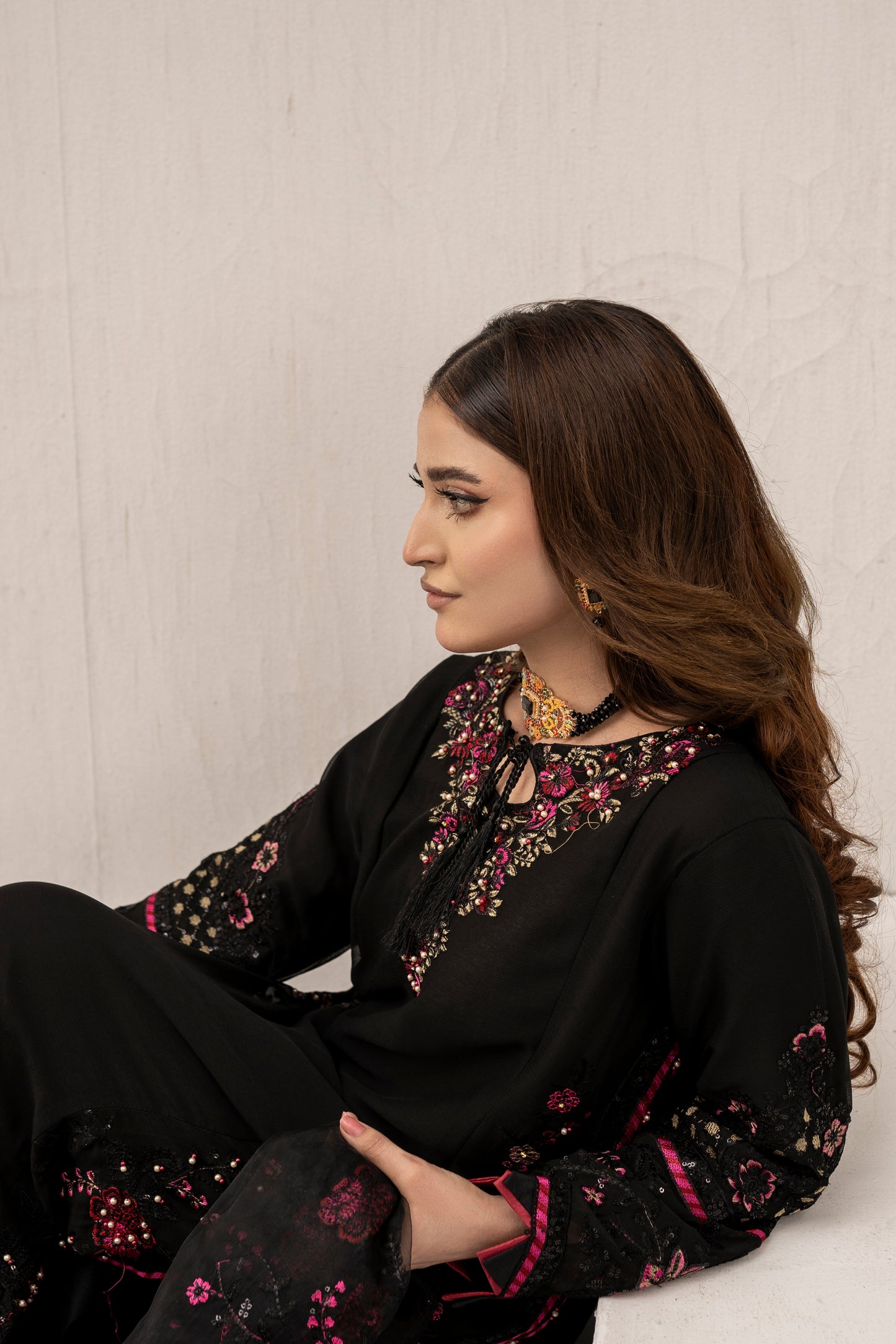 Midnight Muse - 3PCS Chiffon Kurta Set