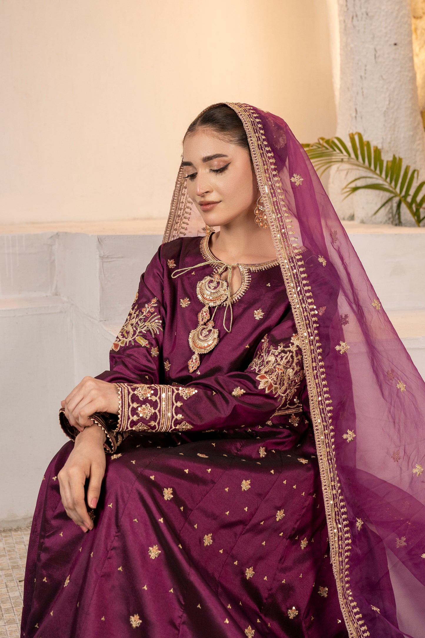 Magenta Muse - 3PCS Silk Pishwas