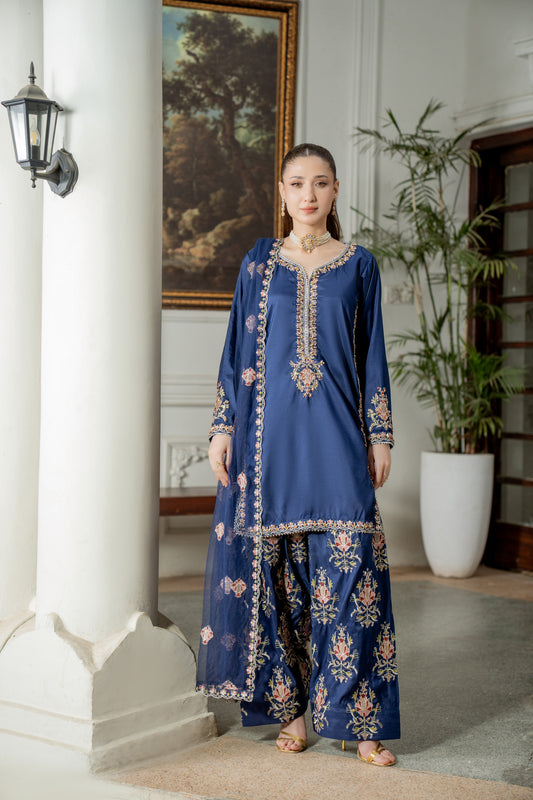 Blue Farshi Affair - 3pcs Silk Kurta Set