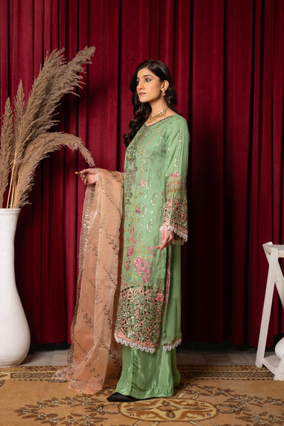 Luxe Pistachio Delight - 3 PIECE CHIFFON