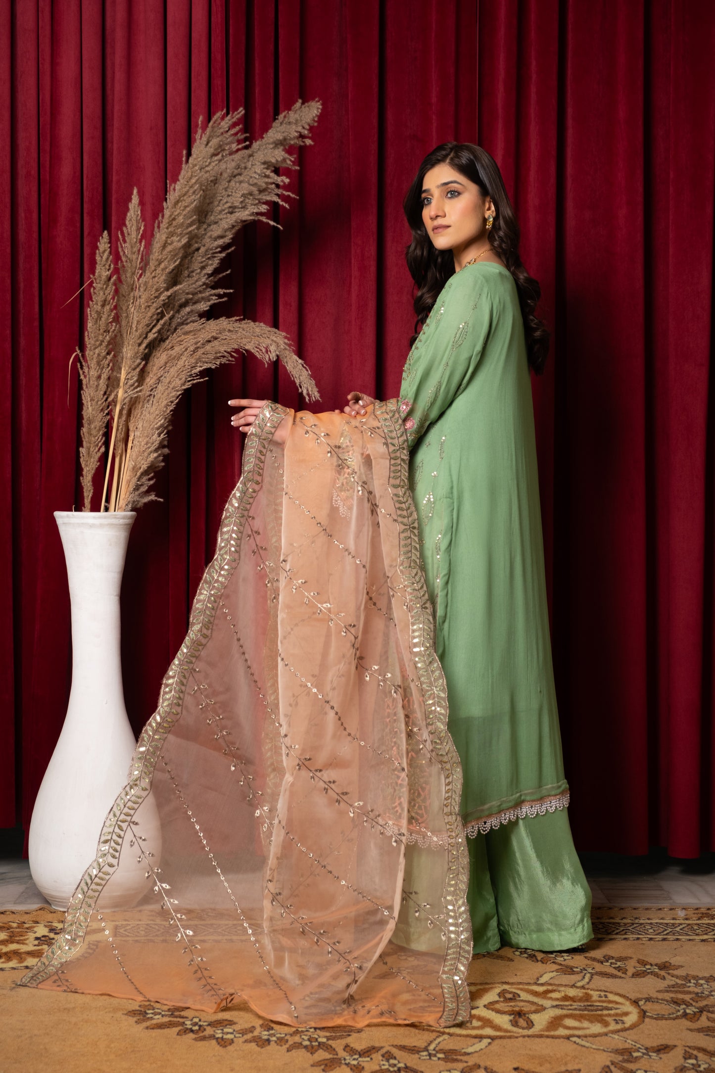 Luxe Pistachio Delight - 3 PIECE CHIFFON