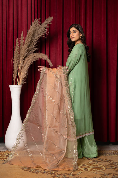 Luxe Pistachio Delight - 3 PIECE CHIFFON