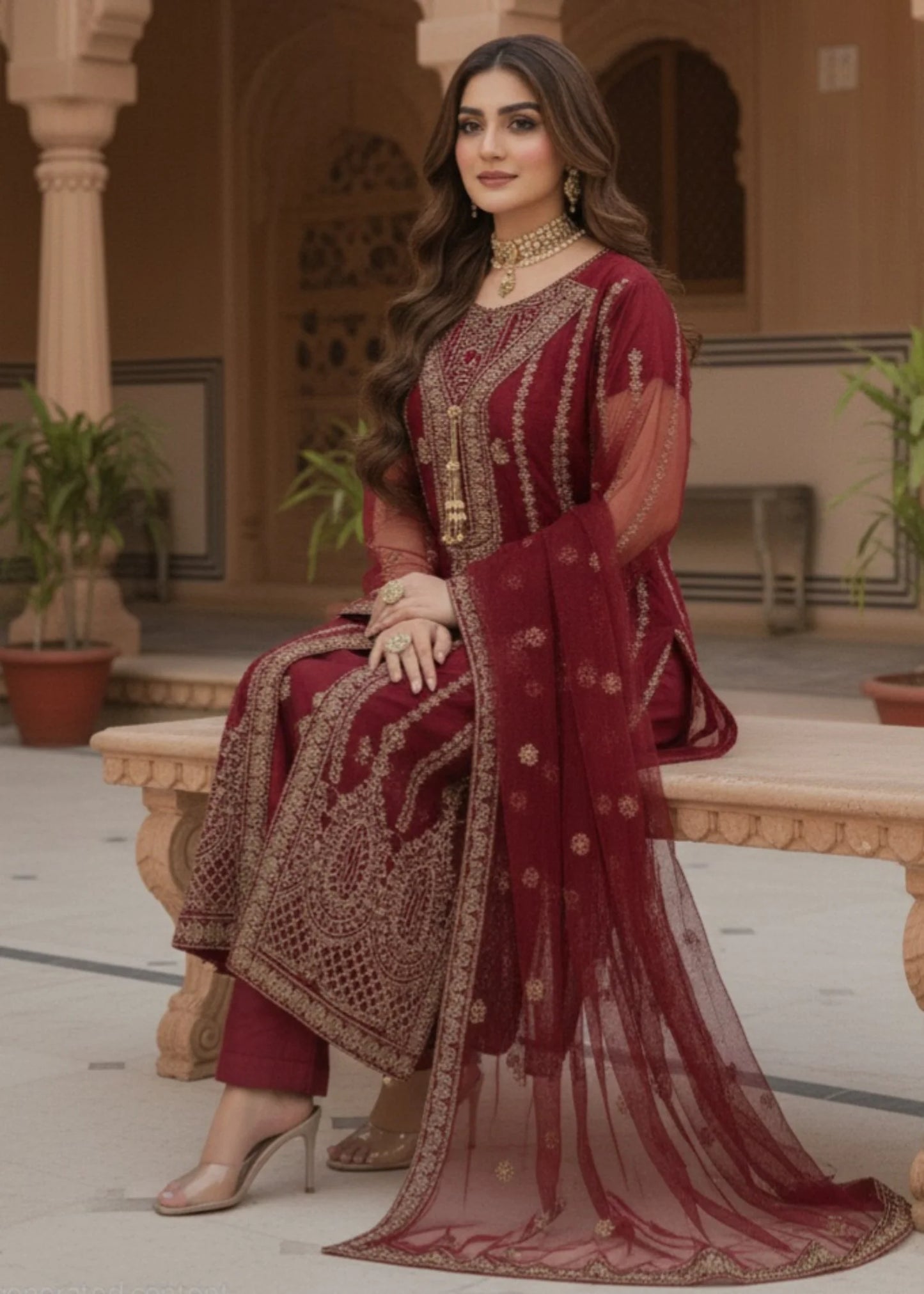 Maroon Elegance - 3pc Polynesian Net