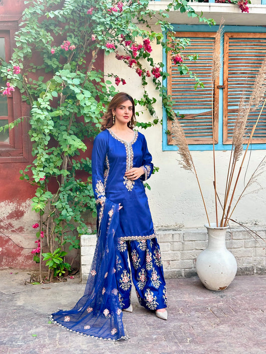 Blue Farshi Affair - 3pcs Silk Kurta Set