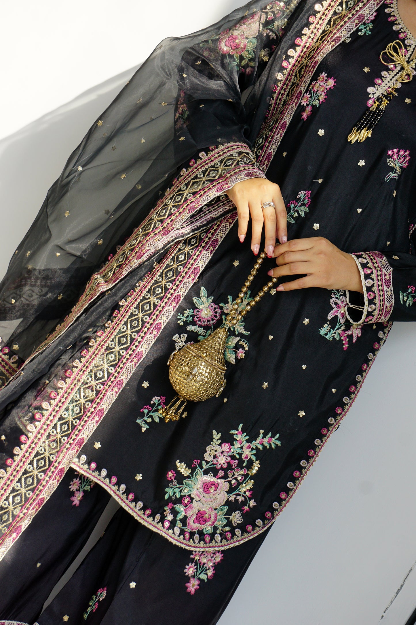 Black Gul - 3pcs Silk Kurta Set