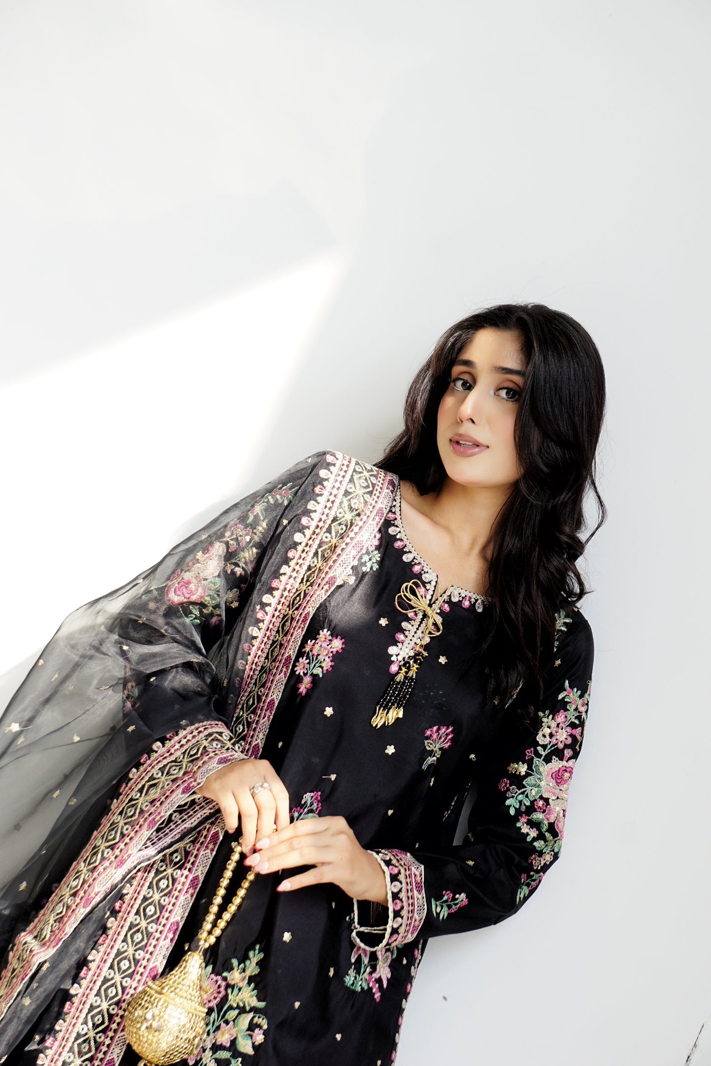Black Gul - 3pcs Silk Kurta Set
